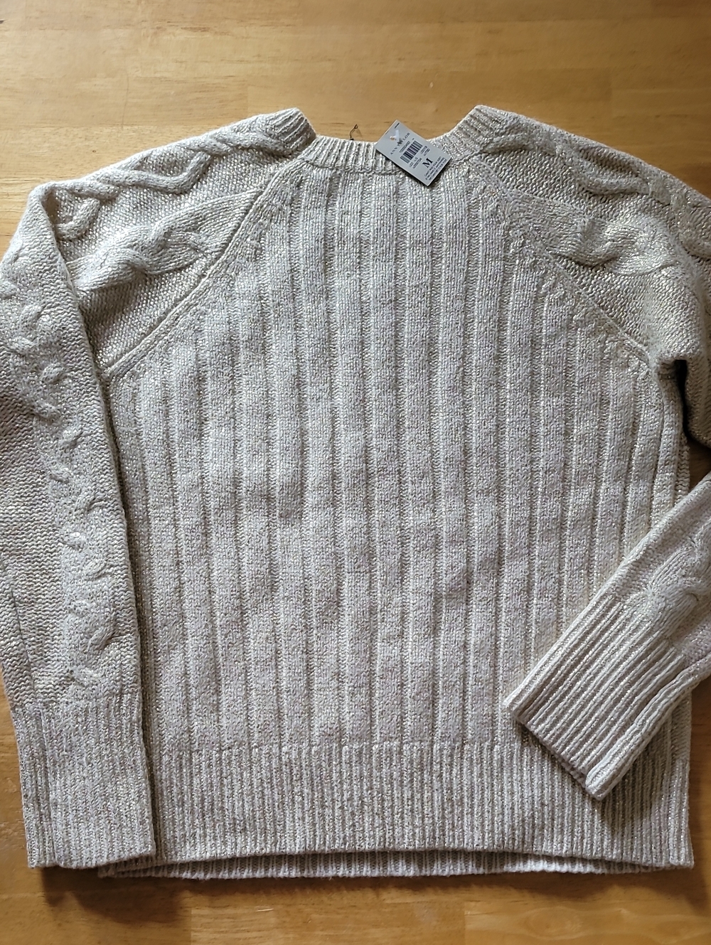 Ann Taylor LOFT Metallic Gold Wool Blend Cable Knit Crewneck Sweater - Picture 13 of 13